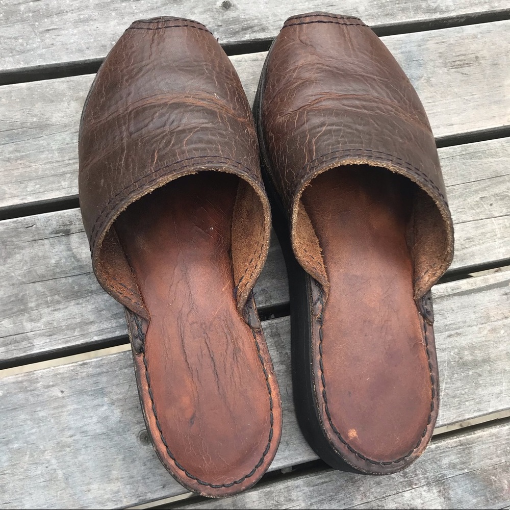Genuine Leather Platform Sandals Dark Brown A105